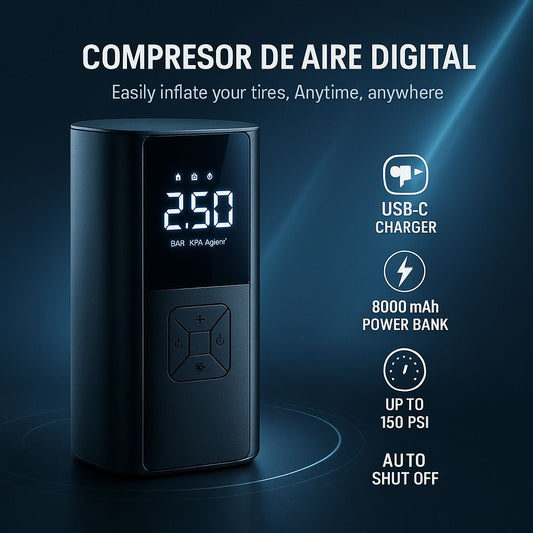 Compresor de Aire Digital Portátil – ¡Infla donde quieras, cuando quieras!